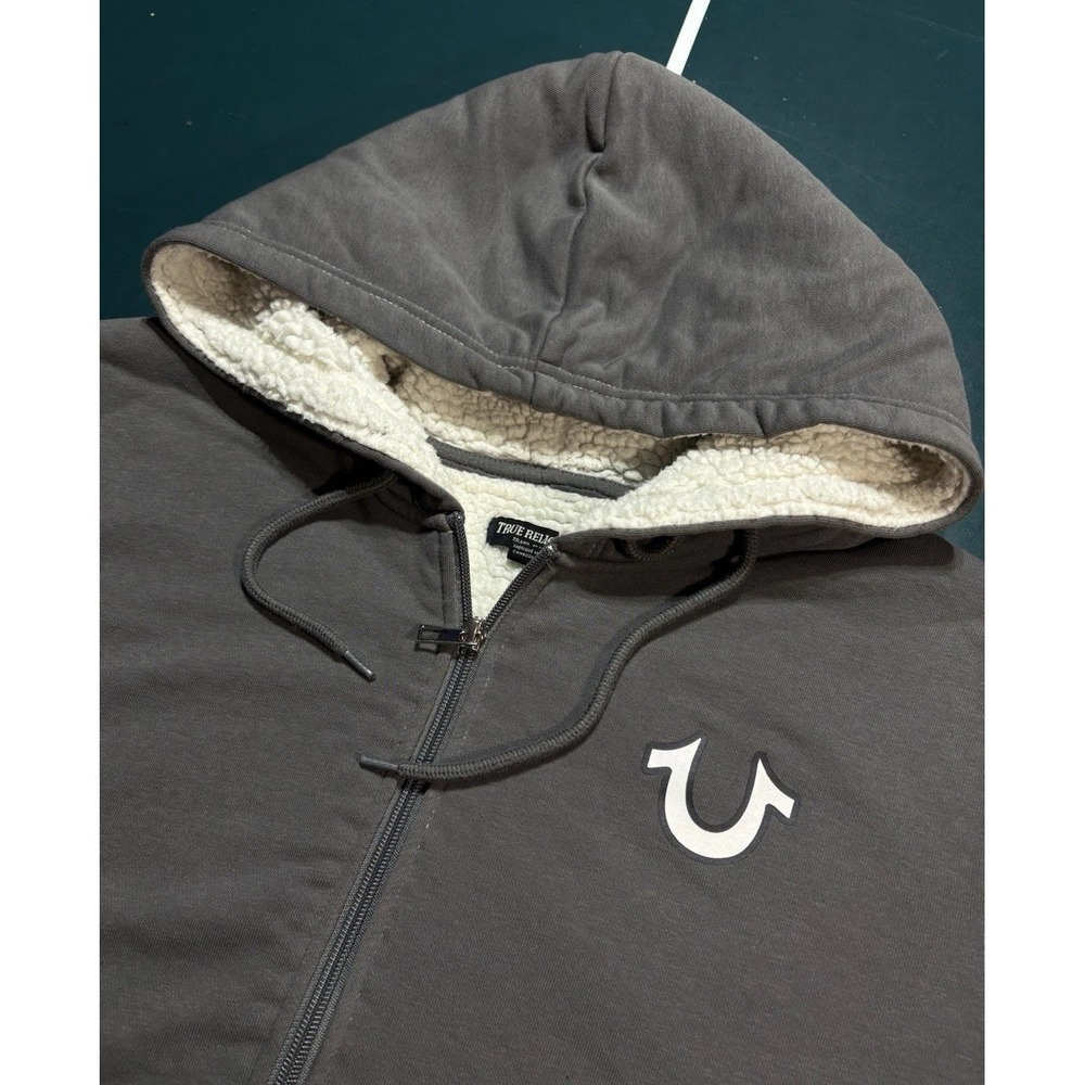 True Religion Buddha Sherpa Lined Full Zip Hoodie Sweatshirt Men's Large Gray - Picture 4 of 13